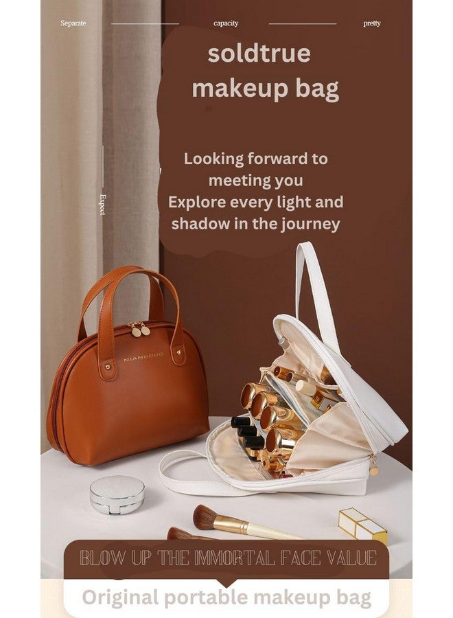 SOLDTRUE 2024 New Cross Border Handheld Makeup Bag High end Luxury Large Capacity Portable Travel Skincare Product Storage Bag (Brown) - Image 3