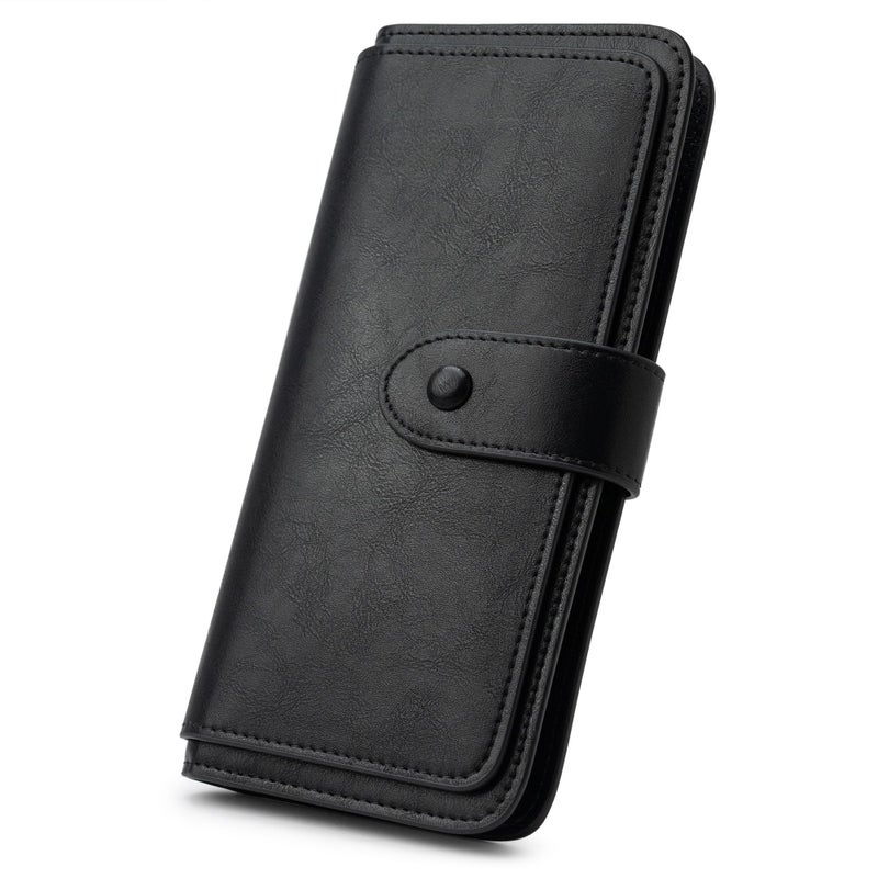 Alldaily RFID Blocking Leather Wallet for Women, Slim Trifold with 14 Card Slots and Zipper Pocket (Black) - Image 1