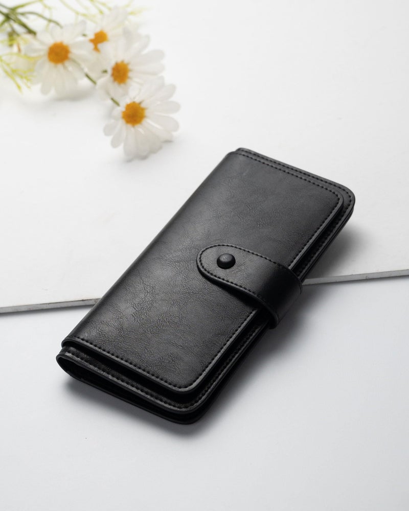 Alldaily RFID Blocking Leather Wallet for Women, Slim Trifold with 14 Card Slots and Zipper Pocket (Black) - Image 5