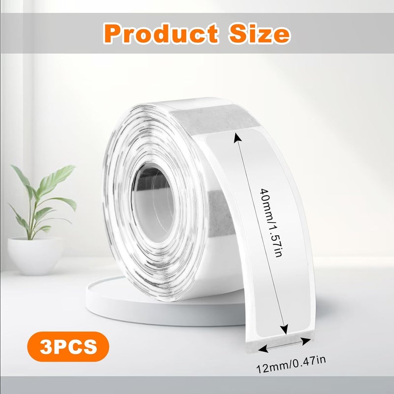Pinsit Label Maker Tape, 3 Rolls Label Print Paper, 12mm x 40mm Clear Sticker Thermal Paper, Self-Adhesive Label Maker Tape, Waterproof Label Maker Tape Paper for Office Household Supplies(Clear-480Labels) Long lifespan - Image 2