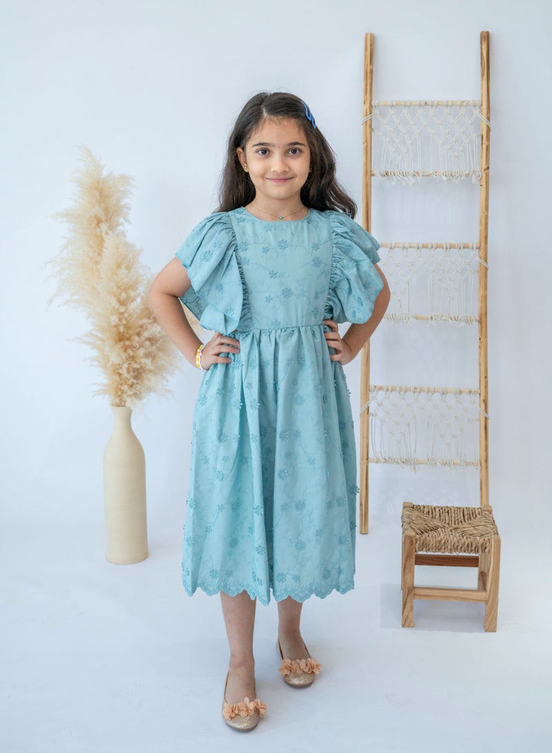 LALEENA Elegant Blue Floral Girl’s Dress - Image 1