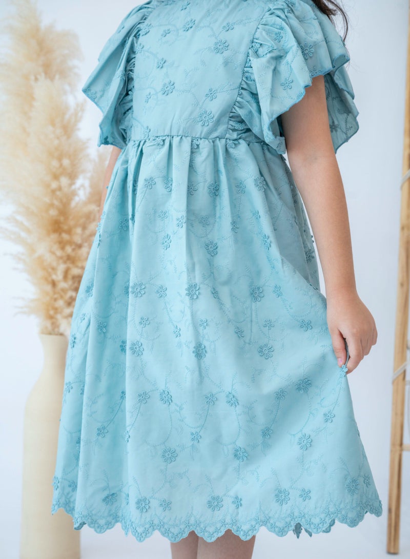 LALEENA Elegant Blue Floral Girl’s Dress - Image 3