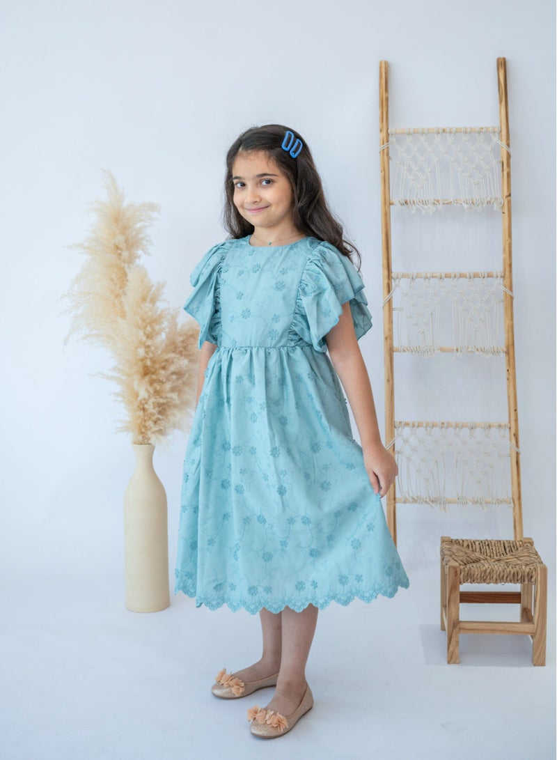 LALEENA Elegant Blue Floral Girl’s Dress - Image 2