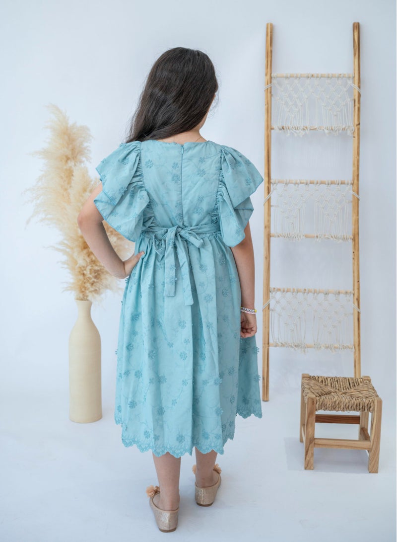 LALEENA Elegant Blue Floral Girl’s Dress - Image 5