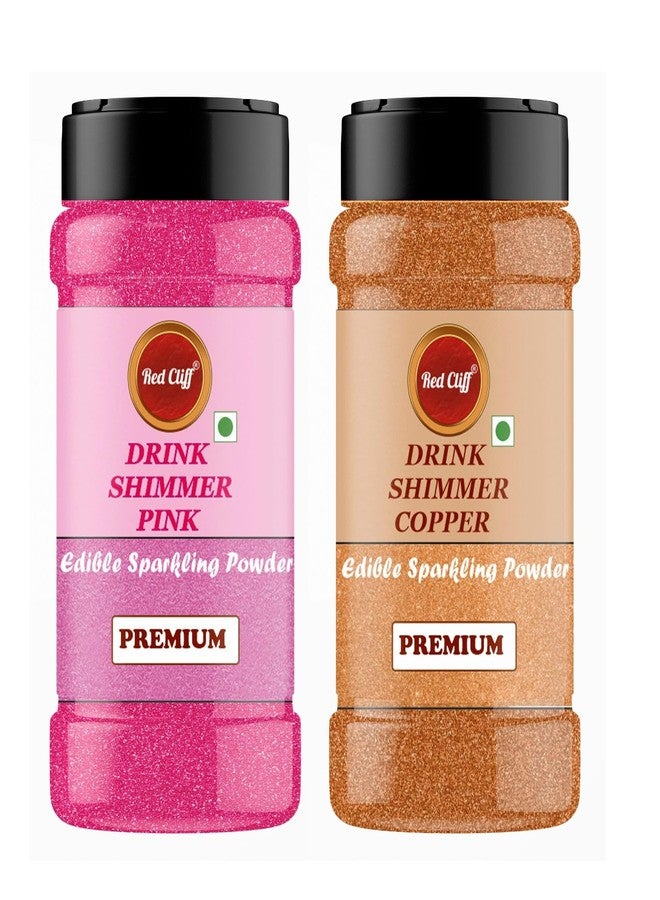 RED CLIFF Edible Pink & Copper Drink Shimmer Powder for Cake Decoration, Drinks, and Desserts Food Grade Glitter Dust for Baking, Beverages, and Creative Culinary Designs || (50gx2) - Image 1