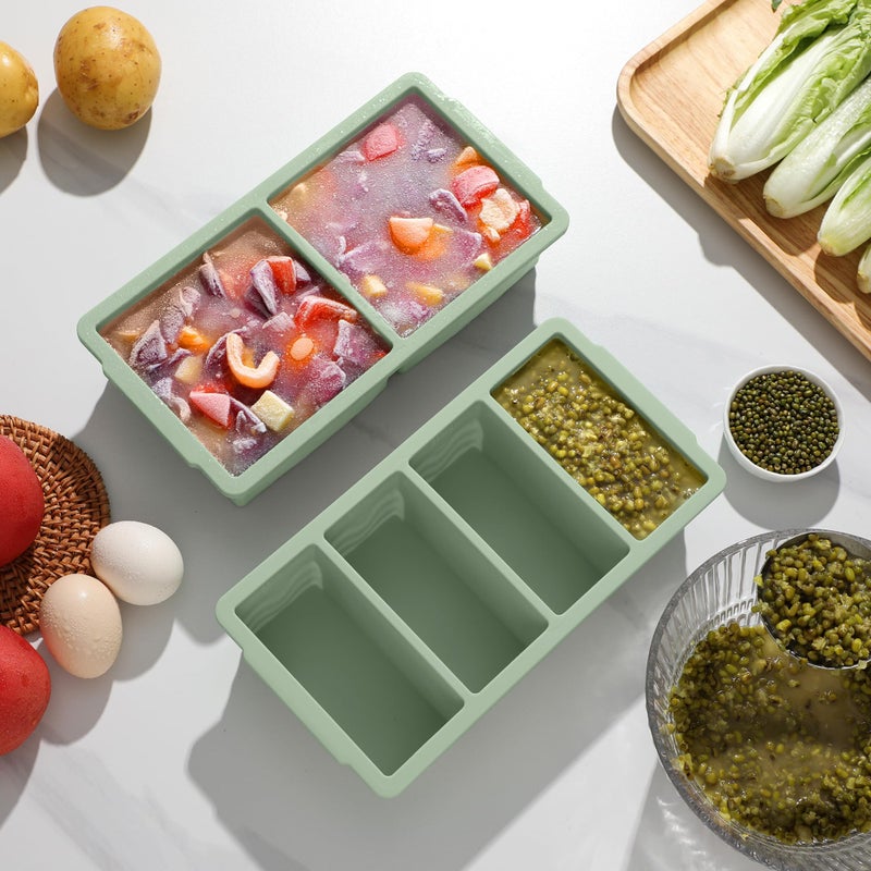 Aopigavi Silicone Freezer Molds for Soup with Lid, 1-Cup & 2-Cup Large Ice Cube Trays Food Storage Containers for Meal Prep, Freeze 500mL/250mL/125mL Portions â€“ 2 Pack - Image 3