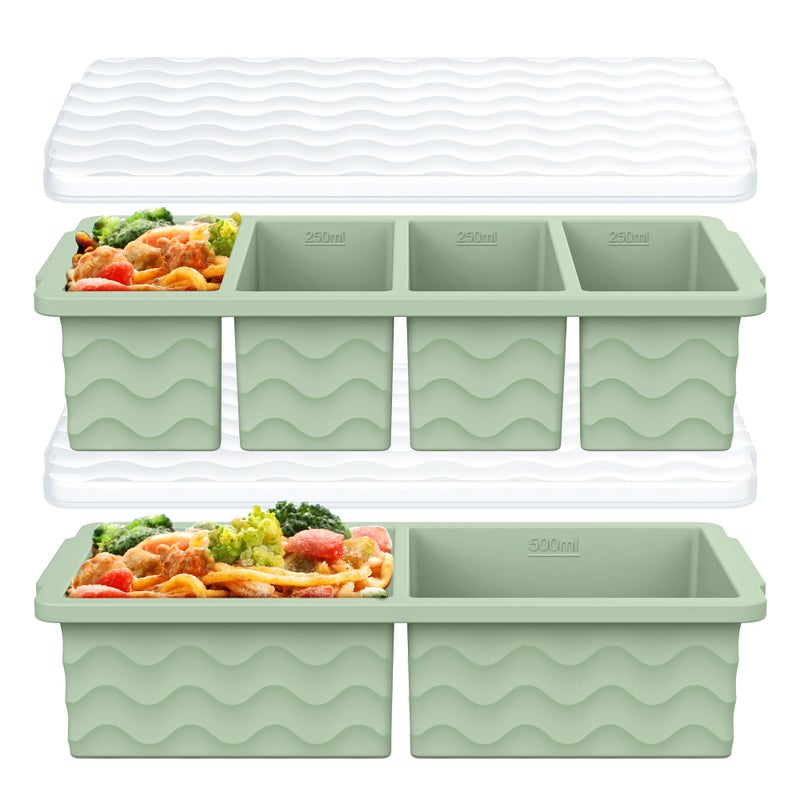 Aopigavi Silicone Freezer Molds for Soup with Lid, 1-Cup & 2-Cup Large Ice Cube Trays Food Storage Containers for Meal Prep, Freeze 500mL/250mL/125mL Portions â€“ 2 Pack - Image 1