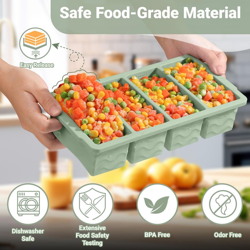 Aopigavi Silicone Freezer Molds for Soup with Lid, 1-Cup & 2-Cup Large Ice Cube Trays Food Storage Containers for Meal Prep, Freeze 500mL/250mL/125mL Portions â€“ 2 Pack - Image 4