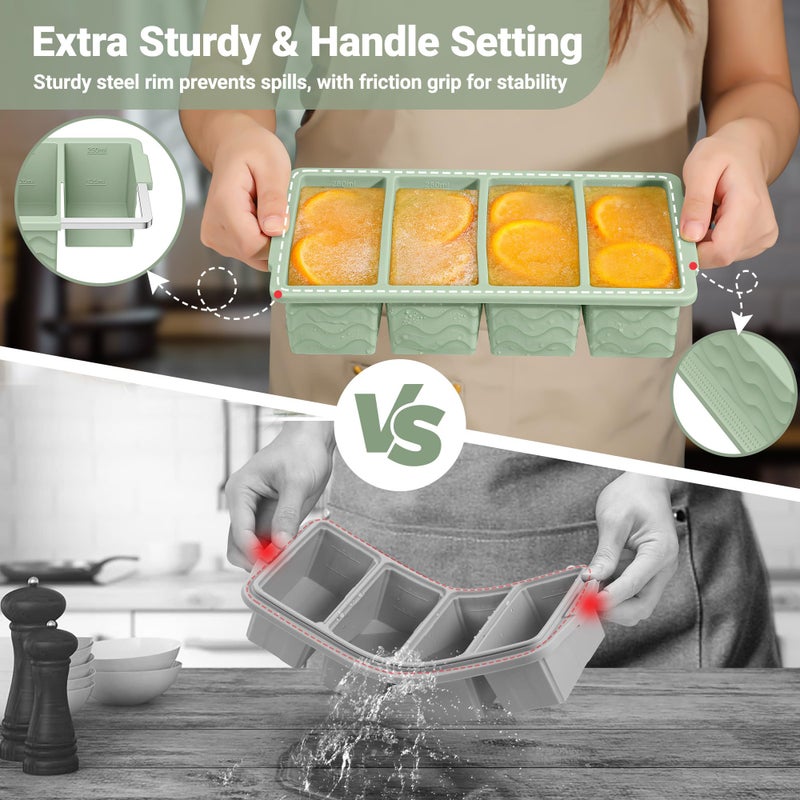 Aopigavi Silicone Freezer Molds for Soup with Lid, 1-Cup & 2-Cup Large Ice Cube Trays Food Storage Containers for Meal Prep, Freeze 500mL/250mL/125mL Portions â€“ 2 Pack - Image 5