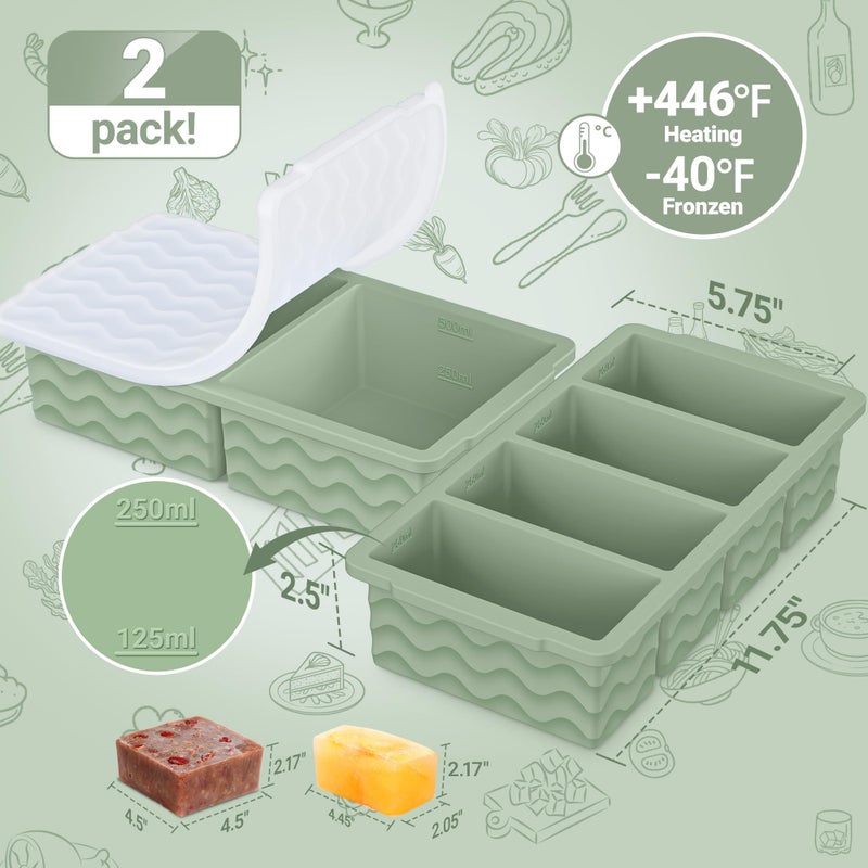 Aopigavi Silicone Freezer Molds for Soup with Lid, 1-Cup & 2-Cup Large Ice Cube Trays Food Storage Containers for Meal Prep, Freeze 500mL/250mL/125mL Portions â€“ 2 Pack - Image 2