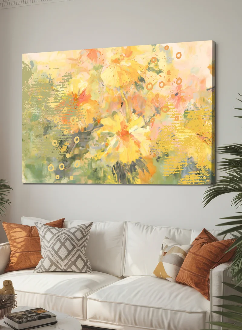 لوحة لوحة كانفاس على إطار خشبي بتصميم تجريدي للزهور