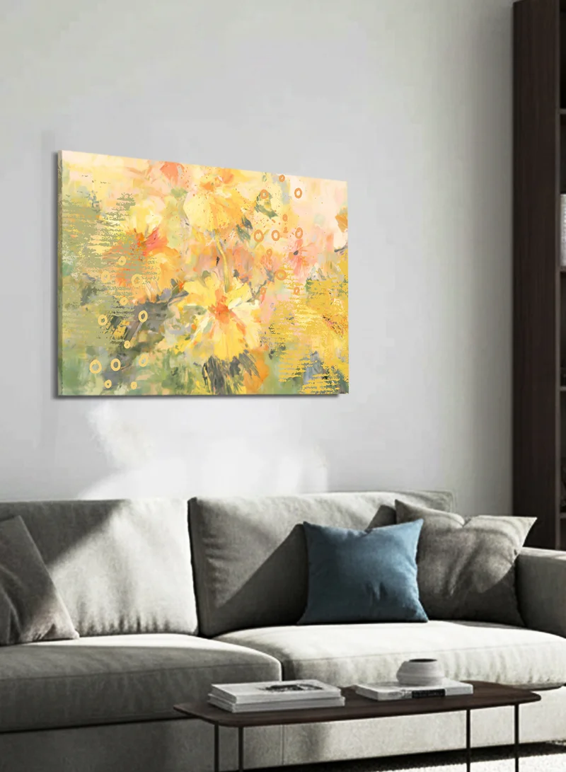 لوحة لوحة كانفاس على إطار خشبي بتصميم تجريدي للزهور