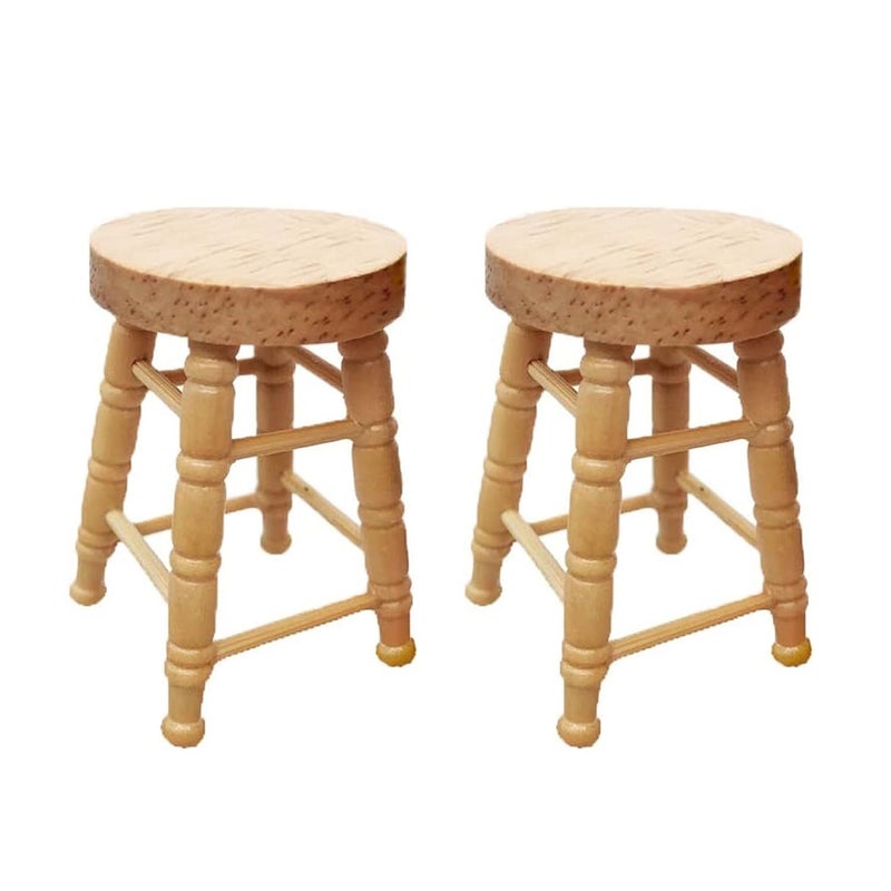 Cutemini Miniature Counter Stool Dollhouse Furniture 2 PCSPack Wood Chair for Crafts Desktop Decor High Stool Mini Scene Ornament Model Round Bar Stool High Simulation Accessory - Image 3