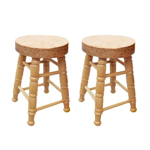 Cutemini Miniature Counter Stool Dollhouse Furniture 2 PCSPack Wood Chair for Crafts Desktop Decor High Stool Mini Scene Ornament Model Round Bar Stool High Simulation Accessory - Image 1