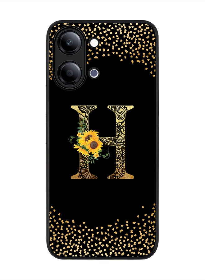 Stylizedd For vivo Y05 4G / Y6t 5G Case,Slim fit Camera Protection, Shockproof Thin Phone cover  - Custom Floral Monogram - H ( Black ) - Image 1