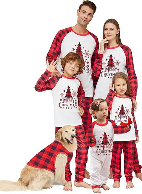 Christmas Family Matching Pajamas Classical Nightwear Sleepwear Sets Long Sleeve Pjs for for Adults Kids and Baby Holiday Xmas Sleepwear Set (Dog zise)