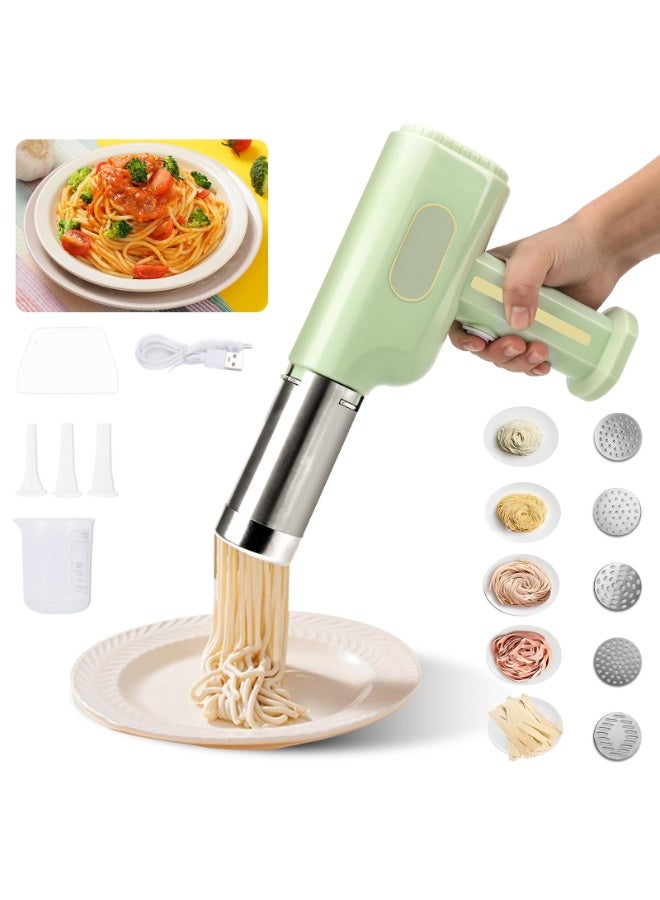 WALALLA Electric Pasta Maker, Portable Noodle Maker with 2600mAh Battery, 5 Pasta Moulds, 3 Sausage Heads, Spatula and Measuring Cup, Automatic Noodle Maker for Spaghetti Lasagna - Image 1