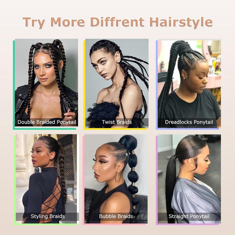 shufang 2 Packs Black Long Braided Ponytail Extension For Black Women Soft Synthetic Hair Piece For Women with Hair Tie Straight Wrap Around Ponytail Braided Hair Extensions pre Stretched 30 Inch - Image 5
