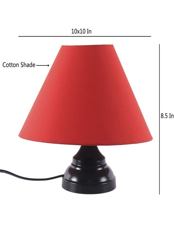 Improvhome Fabric Medium Shade Metal Base Table Bedside Bedroom Lamp (Red, Black) - Image 3
