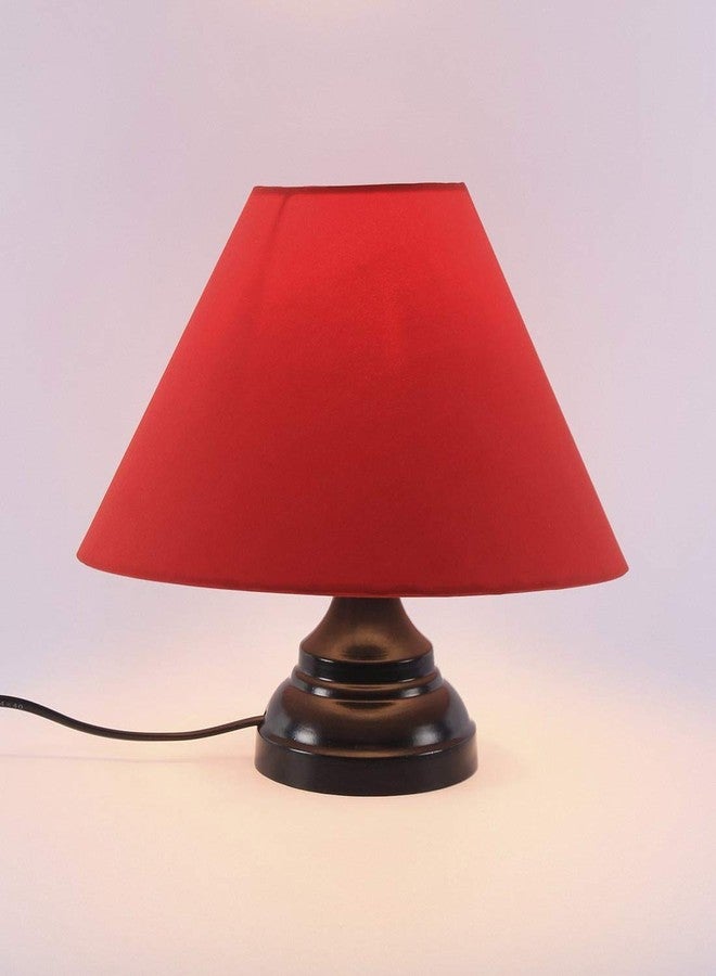 Improvhome Fabric Medium Shade Metal Base Table Bedside Bedroom Lamp (Red, Black) - Image 2