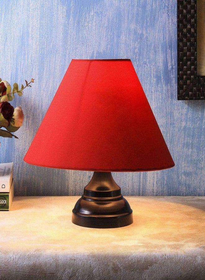 Improvhome Fabric Medium Shade Metal Base Table Bedside Bedroom Lamp (Red, Black) - Image 1