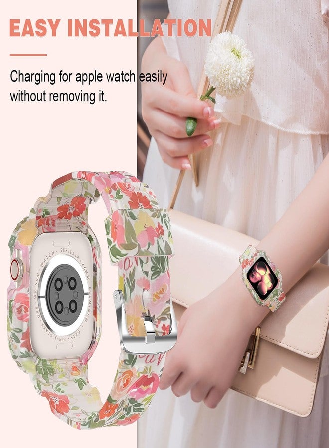 XYF Compatible for Crystal Clear Apple Watch Bands, 41mm 40mm 38mm Bumper Case for Men Women Jelly Sport Cover Strap for iWatch Ultra 3 2 Series 11 10 9 8 7 SE 6 5 4 3 (Floral Red, 38/40/41) - Image 5