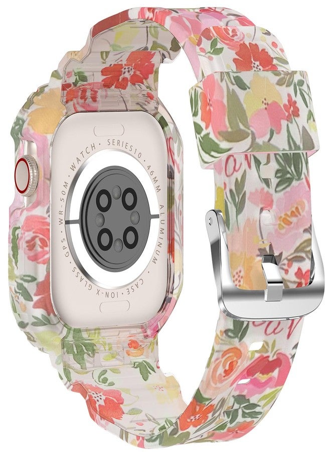 XYF Compatible for Crystal Clear Apple Watch Bands, 41mm 40mm 38mm Bumper Case for Men Women Jelly Sport Cover Strap for iWatch Ultra 3 2 Series 11 10 9 8 7 SE 6 5 4 3 (Floral Red, 38/40/41) - Image 2