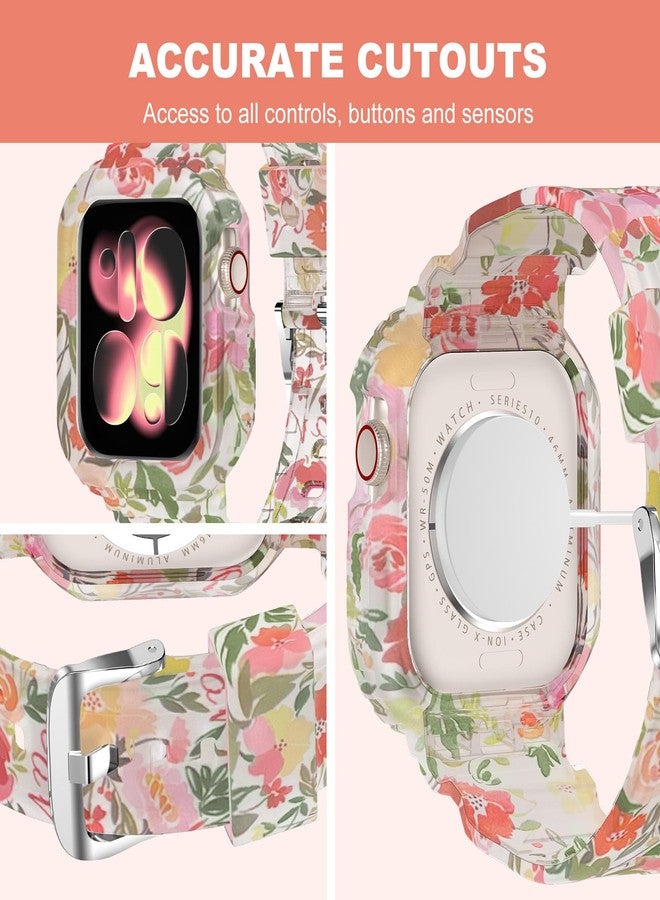 XYF Compatible for Crystal Clear Apple Watch Bands, 41mm 40mm 38mm Bumper Case for Men Women Jelly Sport Cover Strap for iWatch Ultra 3 2 Series 11 10 9 8 7 SE 6 5 4 3 (Floral Red, 38/40/41) - Image 4