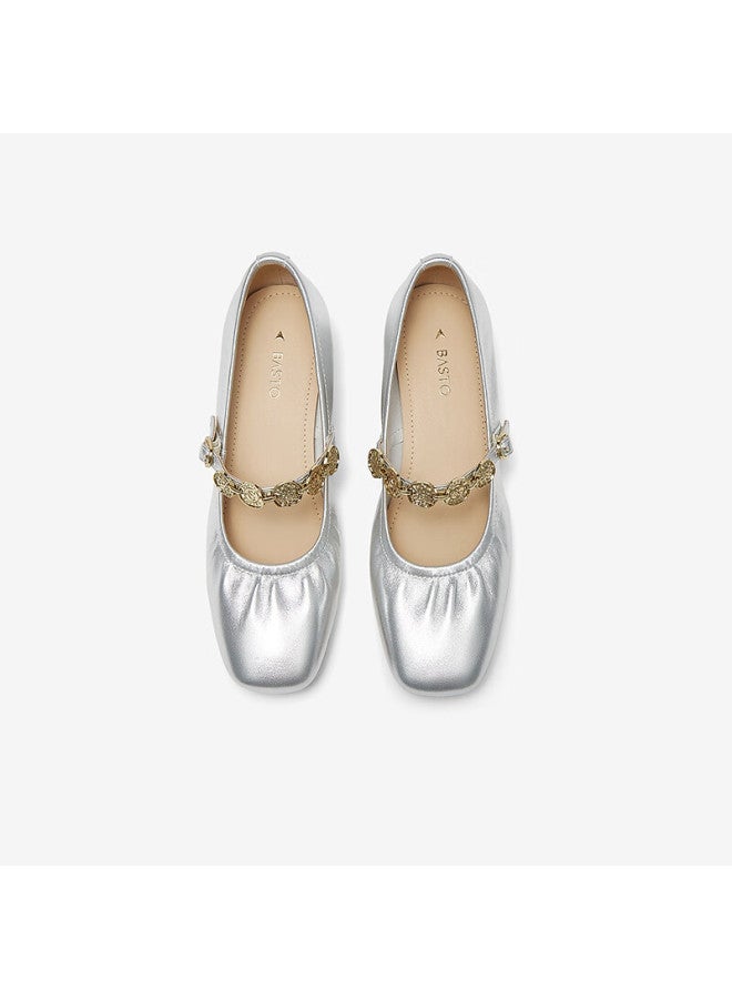BASTO Baisitu 25 Spring Mall Same Retro Commuting Mary Jane Shoes Chunky Heel Women's Single Shoes A1622aq5 Silver 36 - Image 2