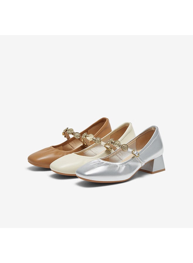 BASTO Baisitu 25 Spring Mall Same Retro Commuting Mary Jane Shoes Chunky Heel Women's Single Shoes A1622aq5 Silver 36 - Image 5