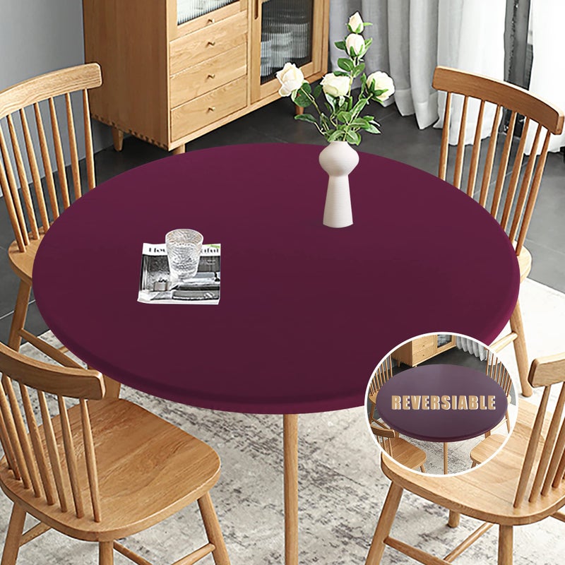 Obstal Obstal Fitted Round Table Cloth Reversible Waterproof Stain Resistant Elastic Stretch Tablecloth Wipe Clean Table Cover for OutdoorIndoor Use Fits Round Tables up to 32  36 Diameter Burgundy 