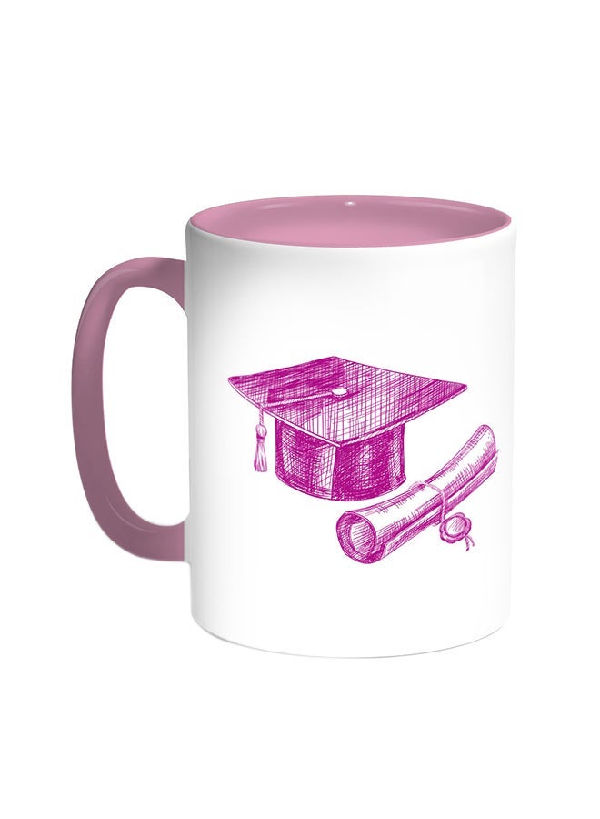 Graduation Day Logo Printed Coffee Mug Pink/White 11ounce