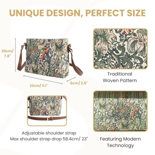 Signare Tapestry Crossbody Bag Shoulder Purse for Women In William Morris Golden Lily Design (XB02-GLILY) - Image 3