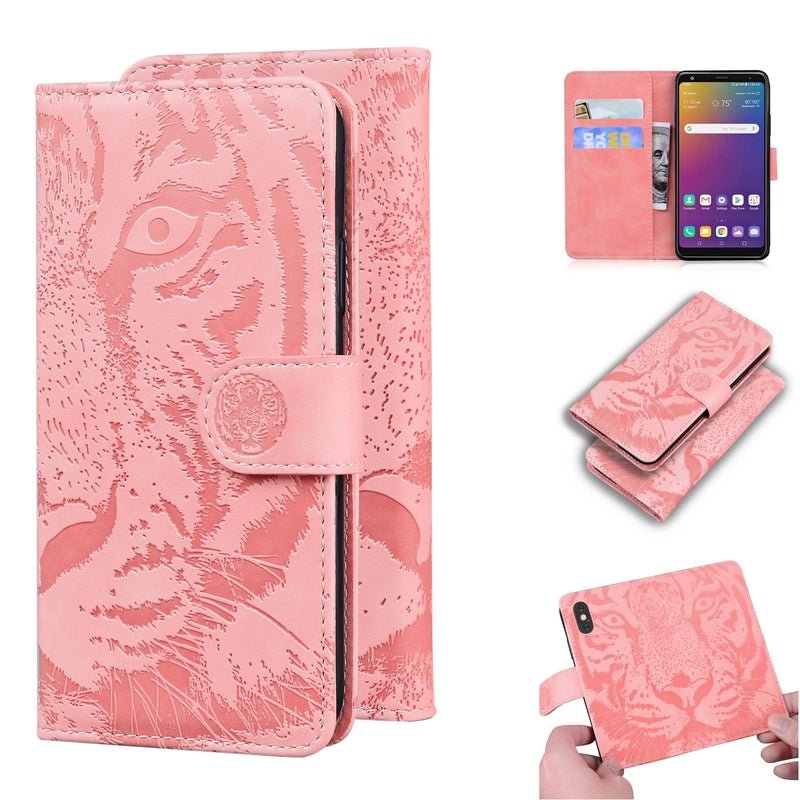 BURAQ Case Cover For LG Stylo 5 Tiger Embossing Pattern Horizontal Flip Leather Case with Holder & Card Slots & Wallet(Pink) - Image 1
