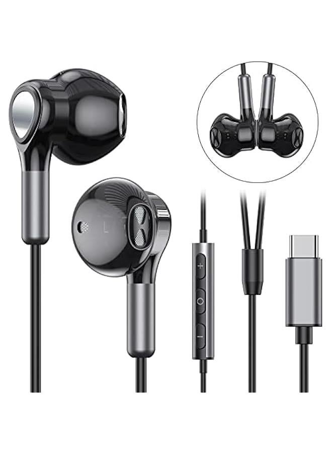 Concretization Type C Headphones / USB C Headphones for Samsung Galaxy S25 S24 S23 Ultra S22 S21 FE S20 A54 A53 Or iphone17/16/15 , USB C Earphones with Mic Volume Control Wired Earbuds - Image 2