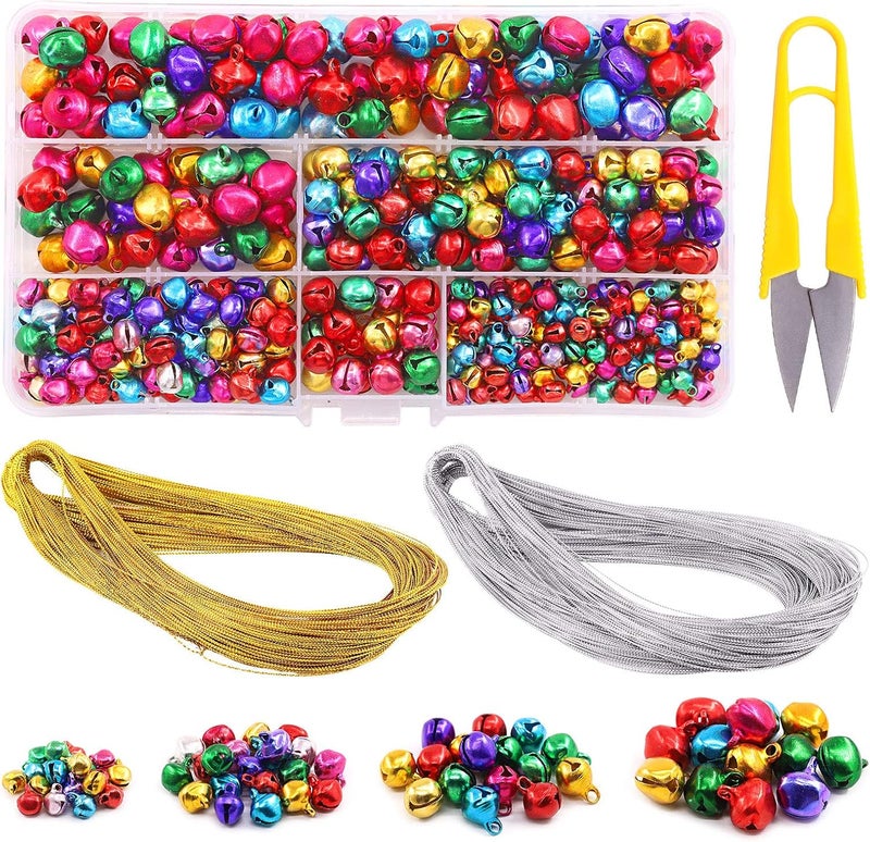 Swpeet 403Pcs Colorful 4 Sizes Christmas Jingle Bells Assortment Kit with 200m Gold Sliver Cord, Jingle Bells and Craft Bells for Christmas Party Decorations Craft Decorations DIY Bells for Wreath - Image 1