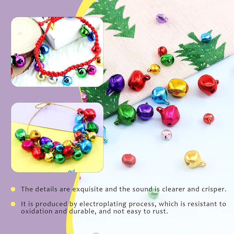 Swpeet 403Pcs Colorful 4 Sizes Christmas Jingle Bells Assortment Kit with 200m Gold Sliver Cord, Jingle Bells and Craft Bells for Christmas Party Decorations Craft Decorations DIY Bells for Wreath - Image 3