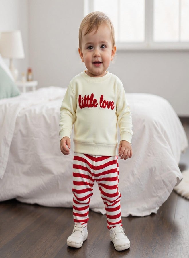 Socutebabe Baby Boy Valentines Day Outfit Winter Clothes Little Love Long Sleeve Sweatshirts Pants Toddler Infant Clothing, Beige, 2-3 years - Image 2