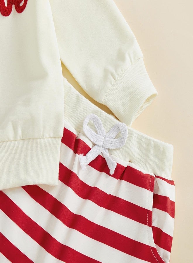 Socutebabe Baby Boy Valentines Day Outfit Winter Clothes Little Love Long Sleeve Sweatshirts Pants Toddler Infant Clothing, Beige, 2-3 years - Image 5