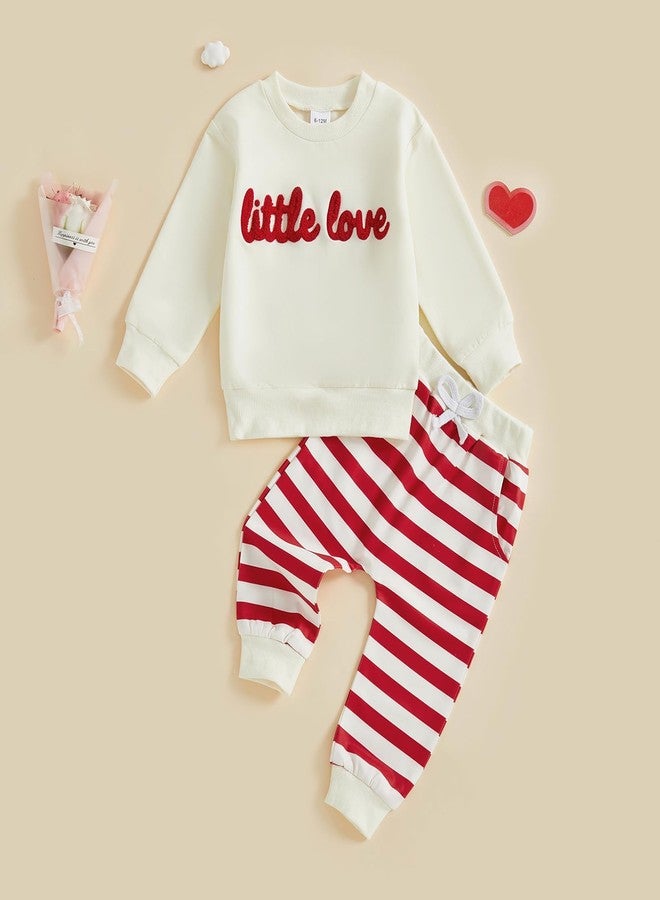Socutebabe Baby Boy Valentines Day Outfit Winter Clothes Little Love Long Sleeve Sweatshirts Pants Toddler Infant Clothing, Beige, 2-3 years - Image 3