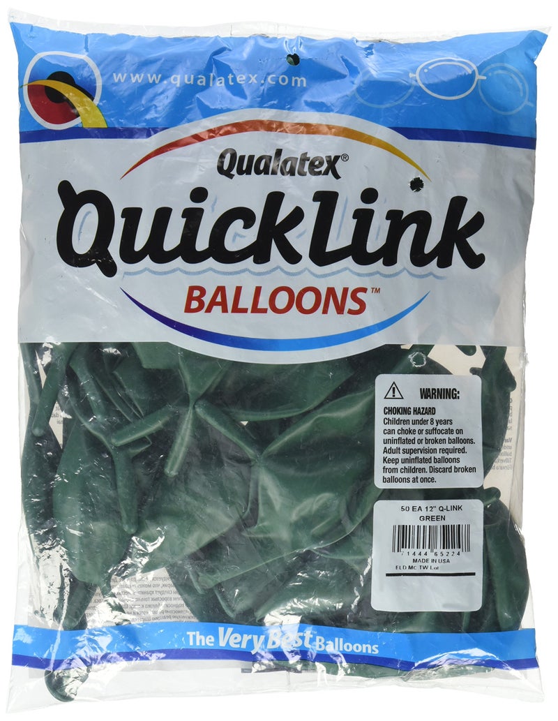 Qualatex 65224 Quicklink Green Latex Balloons 12 Green Pack of 50