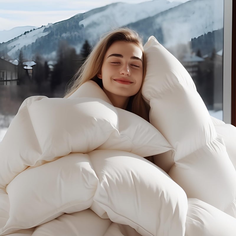 Wellos Luxury 900 Fill Power Goose Feather Down Comforter Queen Size 1600 TCDM Cotton Blend Medium Warmth Duvet Insert for All Season 8 Corner Tabs 3D Baffle Box Queen 90 X 90