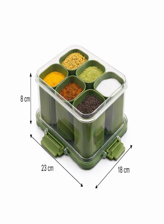Joystick Multipurpose 6-in-1 Masala Box for Kitchen BPA-Free Plastic 6-Section Storage Container | Transparent Airtight Lid | Food-Grade Organizer for Spices Dry Fruits Snacks | (Pack Of 1) (Green) - Image 4