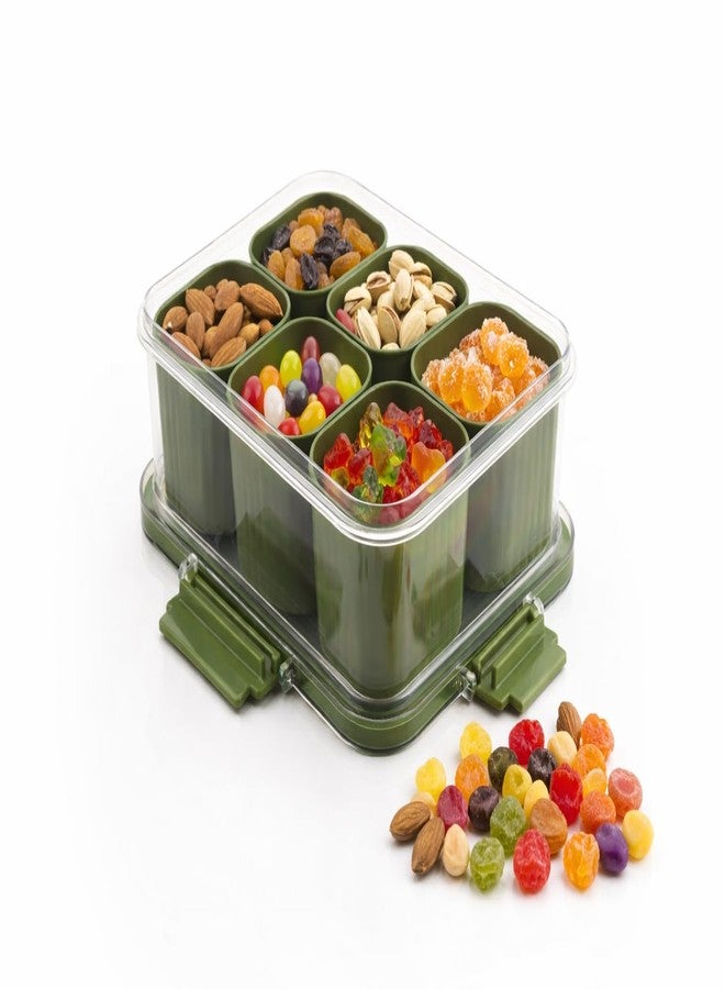 Joystick Multipurpose 6-in-1 Masala Box for Kitchen BPA-Free Plastic 6-Section Storage Container | Transparent Airtight Lid | Food-Grade Organizer for Spices Dry Fruits Snacks | (Pack Of 1) (Green) - Image 3