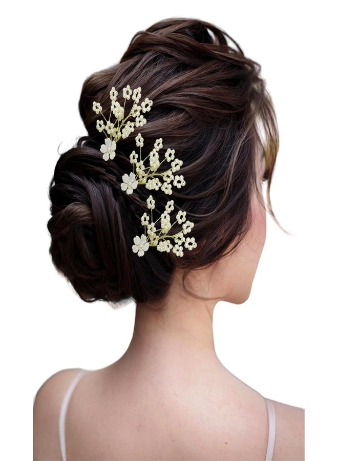 Hair Flare Hair Accessories For Women & Girls, Stylish for Wedding - Artificial Flowers & Pearl Style Juda Bun - Floral Bridal Brooch & Hair Pin, 2713 6 Pins White - Image 2