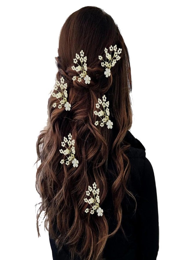 Hair Flare Hair Accessories For Women & Girls, Stylish for Wedding - Artificial Flowers & Pearl Style Juda Bun - Floral Bridal Brooch & Hair Pin, 2713 6 Pins White - Image 1