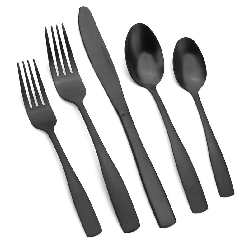 Vanys 20Piece Silverware Set Satin Finish Flatware Cutlery Set Service for 4 KnivesForksSpoons Included Dishwasher Safe Matte Black