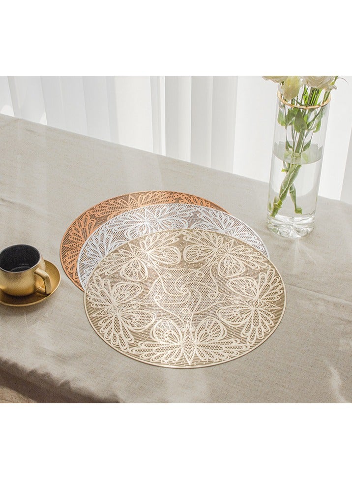 6 pieces of European hot stamping placemats, environmentally friendly PVC table mats, insulation pads, washable restaurant hollow Western placemats - gold 38CM - Image 2
