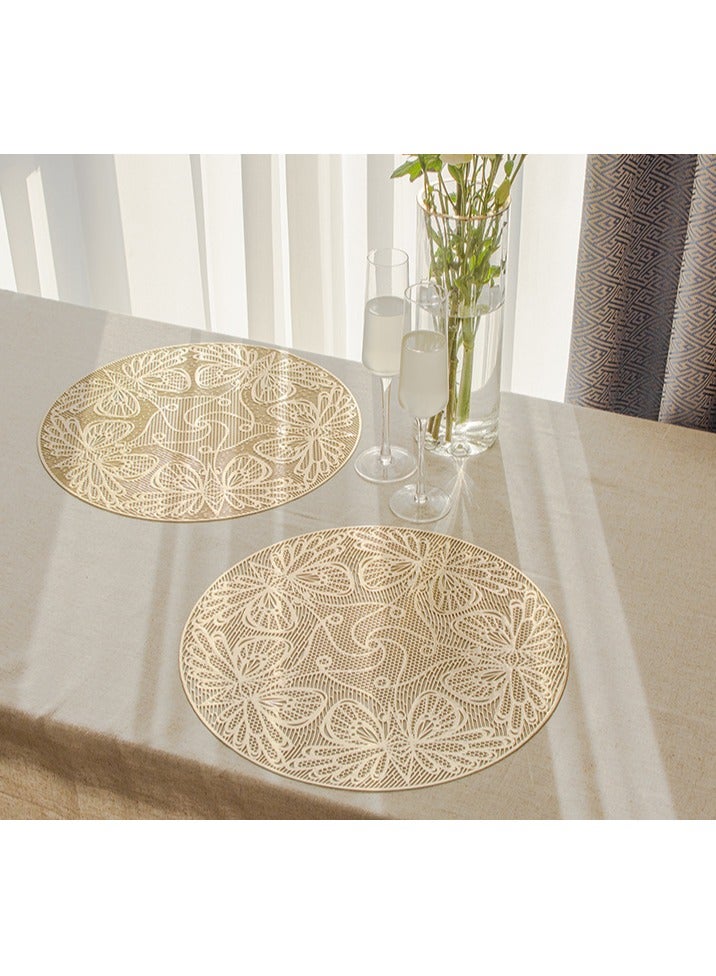 6 pieces of European hot stamping placemats, environmentally friendly PVC table mats, insulation pads, washable restaurant hollow Western placemats - gold 38CM - Image 3