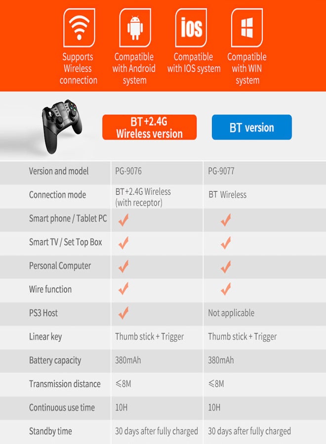 أبيجا وحدة تحكم ألعاب لاسلكية PG-9076 بتقنية بلوتوث 2.4 جيجا هرتز، وحدة تحكم ألعاب محمولة، عصا تحكم للألعاب، متوافقة مع أجهزة أندرويد تي في والكمبيوتر الشخصي، لون أسود P3 - Image 2